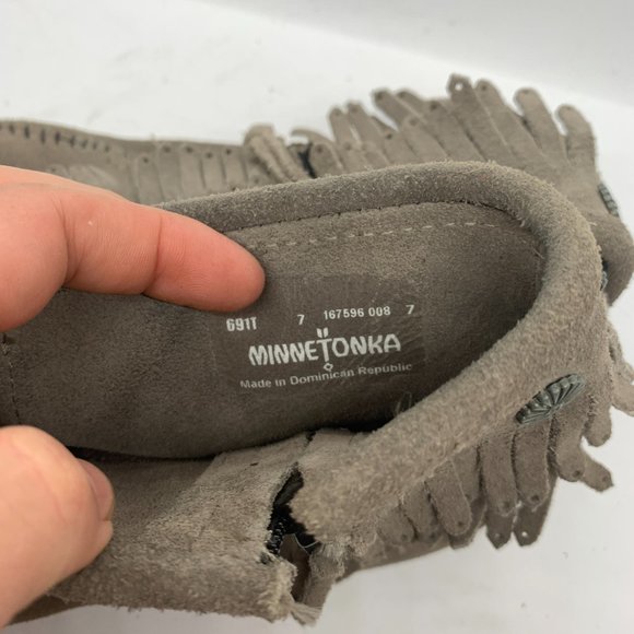 Minnetonka double fringe zip leather boot grey 7 - Picture 10 of 10